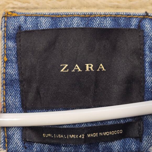 Zara Denim Sherpa Jacket Mens L Blue Fleece Lined Trucker Jean Jacket Coat - Picture 2 of 14